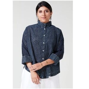 Square by Neetu Malik Blue Lace Button Up Shirt Top Blouse Bohemian